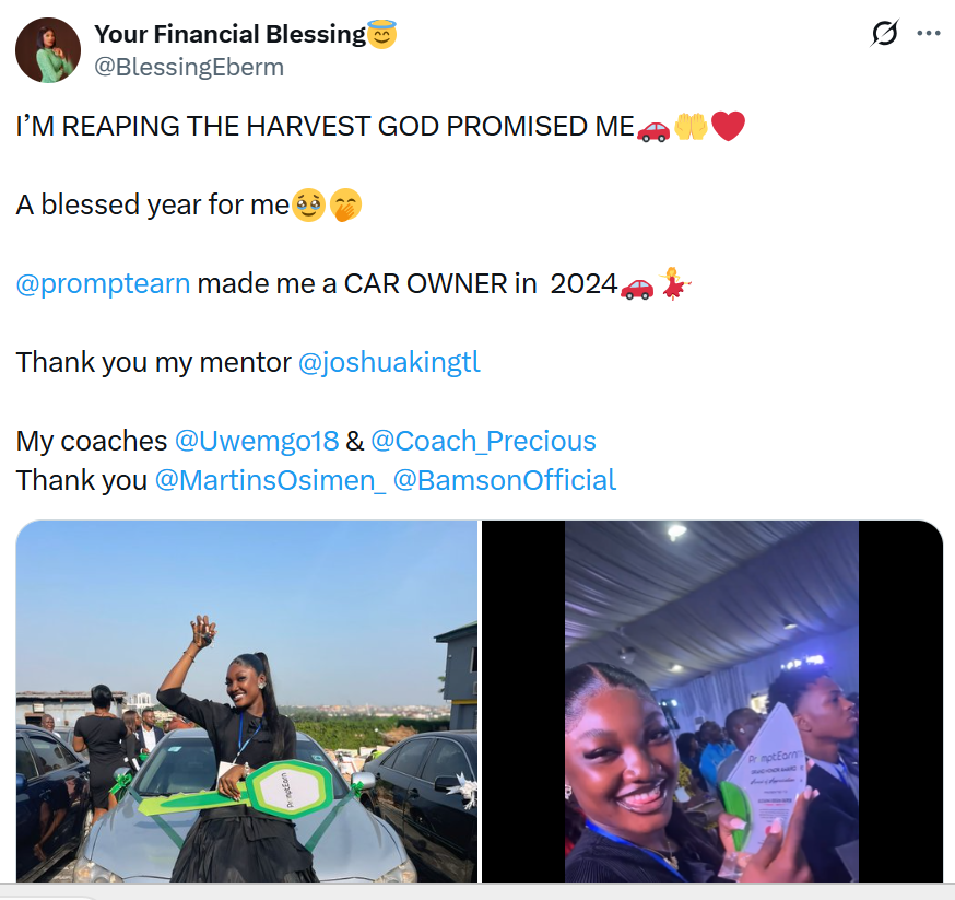Student celebrating with her new car after applying the training